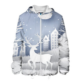 Мужская куртка 3D с принтом Лесной Олень в городе Новоалтайск, ткань верха — 100% полиэстер, подклад — флис | прямой крой, подол и капюшон оформлены резинкой с фиксаторами, два кармана без застежек по бокам, один большой потайной карман на груди. Карман на груди застегивается на липучку | 
