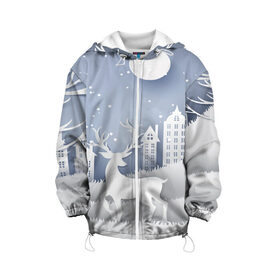 Детская куртка 3D с принтом Лесной Олень в городе Новоалтайск, 100% полиэстер | застежка — молния, подол и капюшон оформлены резинкой с фиксаторами, по бокам — два кармана без застежек, один потайной карман на груди, плотность верхнего слоя — 90 г/м2; плотность флисового подклада — 260 г/м2 | 