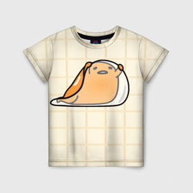 Детская футболка 3D с принтом гудетама в городе Новоалтайск, 100% гипоаллергенный полиэфир | прямой крой, круглый вырез горловины, длина до линии бедер, чуть спущенное плечо, ткань немного тянется | гудетама | еда | ленивое яйцо | яичница