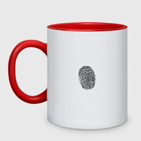 Кружка двухцветная с принтом fingerprint в городе Новоалтайск, керамика | объем — 330 мл, диаметр — 80 мм. Цветная ручка и кайма сверху, в некоторых цветах — вся внутренняя часть | fingerprint | отпечаток | отпечаток пальца | палец | след пальца