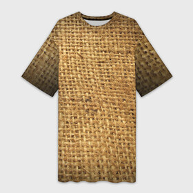 Платье-футболка 3D с принтом Мешок в городе Новоалтайск,  |  | 2021 | 3d | мешковина | мешок | нити | плед | прикол | текстура | ткань | толстовка | тренд | тряпка | футболка