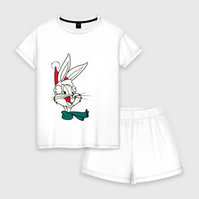 Женская пижама с шортиками хлопок с принтом Bugs Bunny в городе Новоалтайск, 100% хлопок | футболка прямого кроя, шорты свободные с широкой мягкой резинкой | looney tunes | warner bros | багз банни | безумные мелодии | веселые мелодии | ворнер | луни тюнз | луни тюнс | мультяшки | новый год