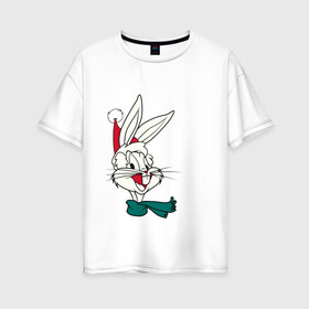 Женская футболка хлопок Oversize с принтом Bugs Bunny в городе Новоалтайск, 100% хлопок | свободный крой, круглый ворот, спущенный рукав, длина до линии бедер
 | looney tunes | warner bros | багз банни | безумные мелодии | веселые мелодии | ворнер | луни тюнз | луни тюнс | мультяшки | новый год