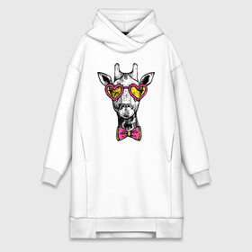 Платье-худи хлопок с принтом Жираф хипстер в городе Новоалтайск,  |  | butterfly | cool | ears | eyes | fashion | giraffe | hipster | horns | hype | muzzle | бабочка | глаза | жираф | круто | очки | рога | уши