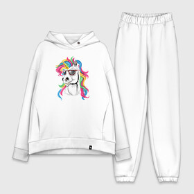 Женский костюм хлопок Oversize с принтом Unicorn hipster в городе Новоалтайск,  |  | color | cool | eyes | fashion | hipster | horn | hype | mane | muzzle | unicorn | глаза | грива | единорог | круто | мода | очки | рог | хайп | хипстер | цвет