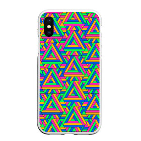 Чехол для iPhone XS Max матовый с принтом РАЗНОЦВЕТНЫЕ ТРЕУГОЛЬНИКИ в городе Новоалтайск, Силикон | Область печати: задняя сторона чехла, без боковых панелей | Тематика изображения на принте: геометрия | паттерн | радуга | разноцветные | соты | текстуры | треугольники | узор | яркие