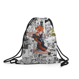 Рюкзак-мешок 3D с принтом Хината Се Haikyu! в городе Новоалтайск, 100% полиэстер | плотность ткани — 200 г/м2, размер — 35 х 45 см; лямки — толстые шнурки, застежка на шнуровке, без карманов и подкладки | волейбол | карасуно | манга | мяч | хината се