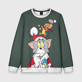 Детский свитшот 3D с принтом Tom and Jerry в городе Новоалтайск, 100% полиэстер | свободная посадка, прямой крой, мягкая тканевая резинка на рукавах и понизу свитшота | tom and jerry | vdkimel | warner bros | санта | том и джерри