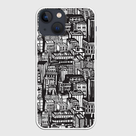 Чехол для iPhone 13 mini с принтом Бесконечный город в городе Новоалтайск,  |  | город | дом | карикатура | паттерн | улица | черный