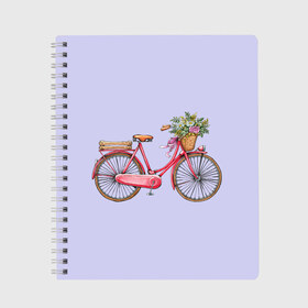 Тетрадь с принтом Bicycle в городе Новоалтайск, 100% бумага | 48 листов, плотность листов — 60 г/м2, плотность картонной обложки — 250 г/м2. Листы скреплены сбоку удобной пружинной спиралью. Уголки страниц и обложки скругленные. Цвет линий — светло-серый
 | букет | велосипед | лето | цветы