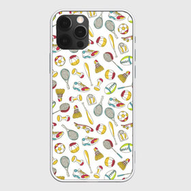 Чехол для iPhone 12 Pro Max с принтом спорт в городе Новоалтайск, Силикон |  | Тематика изображения на принте: бита | весы | воланчик | гантеля | кроссовок | мяч | ракетка | скейт