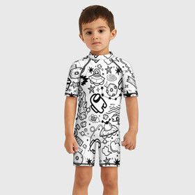 Детский купальный костюм 3D с принтом AMONG US в городе Новоалтайск, Полиэстер 85%, Спандекс 15% | застежка на молнии на спине | among us игра | among us на пк | there is 1 impostor | there is impostor among us | предатель среди нас | разноцветные космонавты.