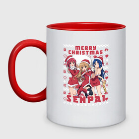 Кружка двухцветная с принтом MERRY CHRISTMAS (SENPAI) в городе Новоалтайск, керамика | объем — 330 мл, диаметр — 80 мм. Цветная ручка и кайма сверху, в некоторых цветах — вся внутренняя часть | ahegao | anime | japan | manga | sempai | senpai | аниме | ахегао | лицо | манга | семпай | сенпай | япония