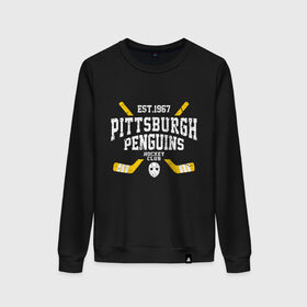 Женский свитшот хлопок с принтом Pittsburgh Penguins в городе Новоалтайск, 100% хлопок | прямой крой, круглый вырез, на манжетах и по низу широкая трикотажная резинка  | hockey | nhl | penguins | pittsburg | pittsburgh | pittsburgh penguins | usa | нхл | пингвинз | питтсбург | питтсбург пингвинз | спорт | сша | хоккей | шайба