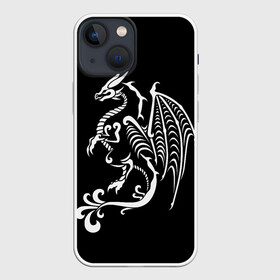 Чехол для iPhone 13 mini с принтом Дракон тату в городе Новоалтайск,  |  | белое на чёрном | восток | дракон | драконы | мифические существа | татуировка дракон | татуировки | узоры
