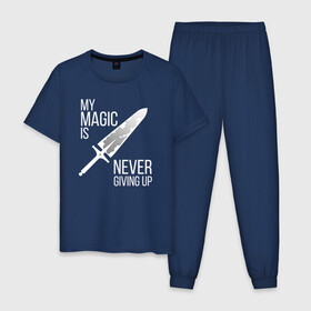 Мужская пижама хлопок с принтом My magic is never giving up в городе Новоалтайск, 100% хлопок | брюки и футболка прямого кроя, без карманов, на брюках мягкая резинка на поясе и по низу штанин
 | anime | asta | black clover | demon | magic | yuno | аниме | аниме черный клевер | анимэ | аста | демон | клевер | магия | черный клевер | юно