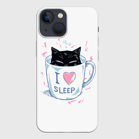 Чехол для iPhone 13 mini с принтом Я Люблю Спать в городе Новоалтайск,  |  | cat | cats | coffee | i | love | nekoffee | night | sleep | вечер | жарко | зима | кот | котенок | котик | котэ | котяра | котята | кофе | кошка | люблю | любовь | нежное | нежный | ночь | сон | спать | тепло | холод | холодно | я