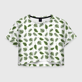 Женская футболка Crop-top 3D с принтом папоротник в городе Новоалтайск, 100% полиэстер | круглая горловина, длина футболки до линии талии, рукава с отворотами | paporotnik | абстракция | зеленый | лето | листья | пляж | простота | узор