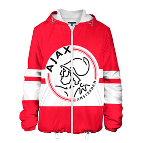 Мужская куртка 3D с принтом AJAX AMSTERDAM в городе Новоалтайск, ткань верха — 100% полиэстер, подклад — флис | прямой крой, подол и капюшон оформлены резинкой с фиксаторами, два кармана без застежек по бокам, один большой потайной карман на груди. Карман на груди застегивается на липучку | ajax | amsterdam | football | holland | red | sport | team | white | амстердам | аякс | гол | голландия | красный | логотип | мяч | нидерланды | полосы | спорт | футбол
