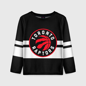 Детский лонгслив 3D с принтом TORONTO RAPTORS в городе Новоалтайск, 100% полиэстер | длинные рукава, круглый вырез горловины, полуприлегающий силуэт
 | basketball | canada | logo | nba | raptors | sport | team | toronto | usa | баскетбол | канада | логотип | мяч | нба | полосы | рэпторс | спорт | сша | торонто | черный