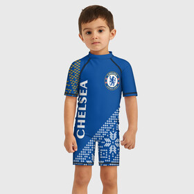 Детский купальный костюм 3D с принтом CHELSEA F.C.   Новый Год в городе Новоалтайск, Полиэстер 85%, Спандекс 15% | застежка на молнии на спине | chelsea | club | footbal | logo | год | знак | клуб | логотип | логотипы | новогодний | новый | символ | символы | форма | футбол | футбольная | футбольный | челси