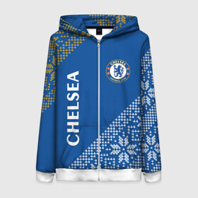 Женская толстовка 3D на молнии с принтом CHELSEA F C - Новый Год в городе Новоалтайск, 100% полиэстер | длина до линии бедра, манжеты и пояс оформлены мягкой тканевой резинкой, двухслойный капюшон со шнурком для регулировки, спереди молния, по бокам два кармана | chelsea | club | footbal | logo | год | знак | клуб | логотип | логотипы | новогодний | новый | символ | символы | форма | футбол | футбольная | футбольный | челси