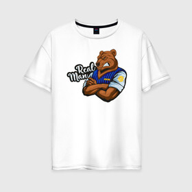 Женская футболка хлопок Oversize с принтом Крутой медведь mr Bear в городе Новоалтайск, 100% хлопок | свободный крой, круглый ворот, спущенный рукав, длина до линии бедер
 | 23 февраля | bear | real man | военный | дерзкий | клыки | крутой | медведь | милиция | мишка | мужик | мускулы | опасный | парень | прикольный | реальный | русский | сильный