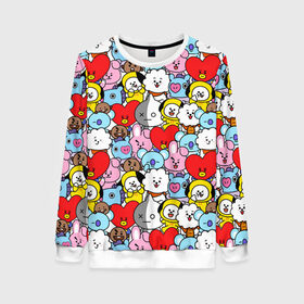 Женский свитшот 3D с принтом BT21 / BTS в городе Новоалтайск, 100% полиэстер с мягким внутренним слоем | круглый вырез горловины, мягкая резинка на манжетах и поясе, свободная посадка по фигуре | army | bt 21 | bt21 | bts | chimmy | cooky | koya | mang | rj | shooky | tata | van | арджей | бт21 | бтс | ван | коя | куки | манг | тата | чими | шоки