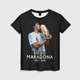 Женская футболка 3D с принтом Diego Maradona в городе Новоалтайск, 100% полиэфир ( синтетическое хлопкоподобное полотно) | прямой крой, круглый вырез горловины, длина до линии бедер | 10 | 1960 | 2020 | argentina | barcelona | diego | football | legend | leo | lionel | maradona | messi | retro | rip | soccer | аргентина | барселона | бога | диего | легенда | лионель | марадона | месси | мяч | ретро | рука | форма | футбол
