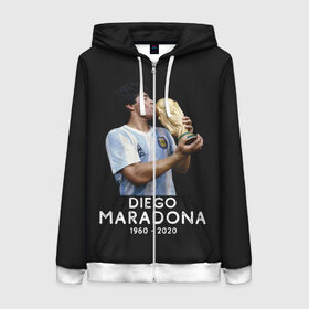 Женская толстовка 3D на молнии с принтом Diego Maradona в городе Новоалтайск, 100% полиэстер | длина до линии бедра, манжеты и пояс оформлены мягкой тканевой резинкой, двухслойный капюшон со шнурком для регулировки, спереди молния, по бокам два кармана | 10 | 1960 | 2020 | argentina | barcelona | diego | football | legend | leo | lionel | maradona | messi | retro | rip | soccer | аргентина | барселона | бога | диего | легенда | лионель | марадона | месси | мяч | ретро | рука | форма | футбол