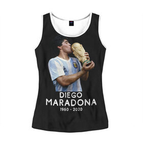 Женская майка 3D с принтом Diego Maradona в городе Новоалтайск, 100% полиэстер | круглая горловина, прямой силуэт, длина до линии бедра | 10 | 1960 | 2020 | argentina | barcelona | diego | football | legend | leo | lionel | maradona | messi | retro | rip | soccer | аргентина | барселона | бога | диего | легенда | лионель | марадона | месси | мяч | ретро | рука | форма | футбол
