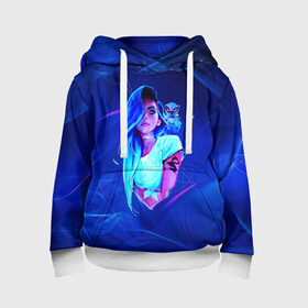 Детская толстовка 3D с принтом Neon Girl в городе Новоалтайск, 100% полиэстер | двухслойный капюшон со шнурком для регулировки, мягкие манжеты на рукавах и по низу толстовки, спереди карман-кенгуру с мягким внутренним слоем | art | neon girl | голубые волосы девушки | девушка | неон | светящая девочка | филин