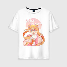 Женская футболка хлопок Oversize с принтом Sailor Moon Coffee в городе Новоалтайск, 100% хлопок | свободный крой, круглый ворот, спущенный рукав, длина до линии бедер
 | anime | animegirl | cute | kavai | kavaii | madara | manga | sailor | sailorchibimoon | sailorjupiter | sailormars | sailormercury | sailormoon | sailormooncrystal | sailorvenus | usagi | usagitsukino | аниме | анимесейлормун | каваи | сейлормун