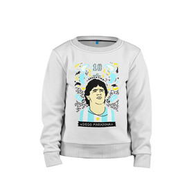 Детский свитшот хлопок с принтом DIEGO MARADONA в городе Новоалтайск, 100% хлопок | круглый вырез горловины, эластичные манжеты, пояс и воротник | Тематика изображения на принте: diego armando maradona | football | архентинос хуниорс | барселона | бока хуниорс | бока хуниорс. | диего армандо марадона | диего марадона | наполи | ньюэллс олд бойз | севилья | футбол