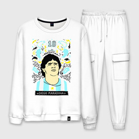 Мужской костюм хлопок с принтом DIEGO MARADONA в городе Новоалтайск, 100% хлопок | на свитшоте круглая горловина, мягкая резинка по низу. Брюки заужены к низу, на них два вида карманов: два “обычных” по бокам и два объемных, с клапанами, расположенные ниже линии бедра. Брюки с мягкой трикотажной резинкой на поясе и по низу штанин. В поясе для дополнительного комфорта — широкие завязки | Тематика изображения на принте: diego armando maradona | football | архентинос хуниорс | барселона | бока хуниорс | бока хуниорс. | диего армандо марадона | диего марадона | наполи | ньюэллс олд бойз | севилья | футбол