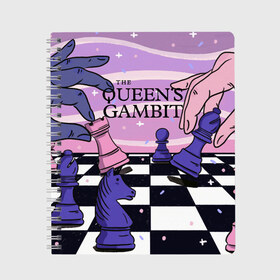 Тетрадь с принтом The Queens Gambit в городе Новоалтайск, 100% бумага | 48 листов, плотность листов — 60 г/м2, плотность картонной обложки — 250 г/м2. Листы скреплены сбоку удобной пружинной спиралью. Уголки страниц и обложки скругленные. Цвет линий — светло-серый
 | beth harmon | chess | queens gambit | the queens gambit | аня тейлор джой | бет хармон | нетфликс | ход королевы | шахматы