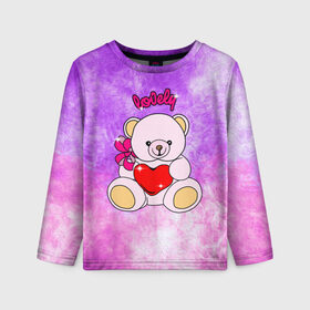 Детский лонгслив 3D с принтом Lovely bear в городе Новоалтайск, 100% полиэстер | длинные рукава, круглый вырез горловины, полуприлегающий силуэт
 | bear | love is | teddy | богиня | валентина | влюбленный | девушке | дочь | жена | игрушка | лучшая | любимая | люблю | мама | марта | медведь | медведь с сердцем | медвежата | мишка тедди | плюшевые | подарок