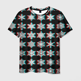 Мужская футболка 3D с принтом Снежинки Glitch в городе Новоалтайск, 100% полиэфир | прямой крой, круглый вырез горловины, длина до линии бедер | 