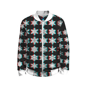 Детский бомбер 3D с принтом Снежинки Glitch в городе Новоалтайск, 100% полиэстер | застегивается на молнию, по бокам два кармана без застежек, мягкие манжеты, по низу бомбера и на воротнике — эластичная резинка | 