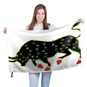 Флаг 3D с принтом Bull silhouette and garland в городе Новоалтайск, 100% полиэстер | плотность ткани — 95 г/м2, размер — 67 х 109 см. Принт наносится с одной стороны | 