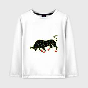 Детский лонгслив хлопок с принтом Bull silhouette and garland в городе Новоалтайск, 100% хлопок | круглый вырез горловины, полуприлегающий силуэт, длина до линии бедер | 