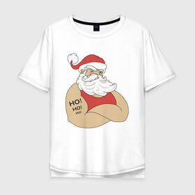 Мужская футболка хлопок Oversize с принтом Santa Claus в городе Новоалтайск, 100% хлопок | свободный крой, круглый ворот, “спинка” длиннее передней части | 2021 | santa claus | дед мороз | новый год | санта клаус | современный санта