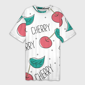 Платье-футболка 3D с принтом Вишенки Cherry в городе Новоалтайск,  |  | Тематика изображения на принте: cherry | белый | вишня | красный | лето | надпись | сад | черенок | черешня | ягода