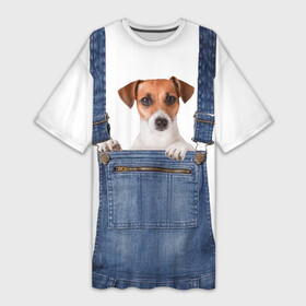 Платье-футболка 3D с принтом ЩЕНОК В КАРМАШКЕ в городе Новоалтайск,  |  | dog | jeans | packet | гав | джинсовый | дружок | животные | звери | карман | комбинезон | ломашние | одежда | пес | собака | щенок