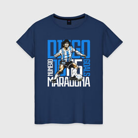 Женская футболка хлопок с принтом 10 Diego Maradona в городе Новоалтайск, 100% хлопок | прямой крой, круглый вырез горловины, длина до линии бедер, слегка спущенное плечо | 10 номер | diego | football | maradona | maradonna | арегнтина | бога | диего | марадона | марадонна | ретро | рука | сборная аргентины | футбол | футболист
