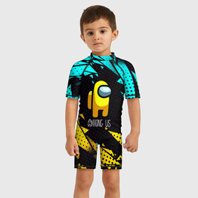 Детский купальный костюм 3D с принтом AMONG US   АМОНГ АС в городе Новоалтайск, Полиэстер 85%, Спандекс 15% | застежка на молнии на спине | among us | game | impostor | амонг ас | амунг ас | герой | игра | импостер | космонавт | персонаж