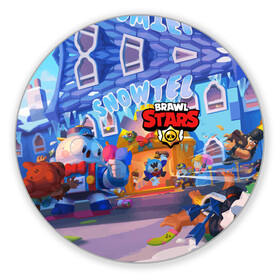 Коврик для мышки круглый с принтом Brawl Stars Снежный Отель  в городе Новоалтайск, резина и полиэстер | круглая форма, изображение наносится на всю лицевую часть | Тематика изображения на принте: 2020 | brawl stars | brawler | christmas | crow | games | king | leon | lou | max | new year | sandy | snow | snowtel | spike | surge | бравл | бравлер | броул ставрс | вольт | ворон | игры | король | леон | лу | макс | новый год | рож