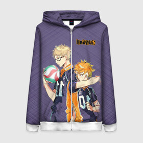 Женская толстовка 3D на молнии с принтом Haikyu!!! в городе Новоалтайск, 100% полиэстер | длина до линии бедра, манжеты и пояс оформлены мягкой тканевой резинкой, двухслойный капюшон со шнурком для регулировки, спереди молния, по бокам два кармана | anime | haikyu | аниме | волейбол | спортианая манга | хайкю