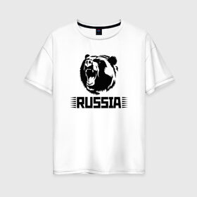 Женская футболка хлопок Oversize с принтом Russia в городе Новоалтайск, 100% хлопок | свободный крой, круглый ворот, спущенный рукав, длина до линии бедер
 | bear | russia | медведь | мишка | россия | рф | черный