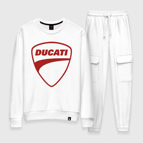 Женский костюм хлопок с принтом Ducati Logo (Z) в городе Новоалтайск, 100% хлопок | на свитшоте круглая горловина, мягкая резинка по низу. Брюки заужены к низу, на них два вида карманов: два 